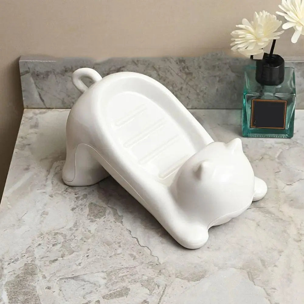 Soap Dish Drainable Sponge Soap Bar Container Cute Cat-shaped Creative Water Drain Soap Tray Washing Sponge Holder For Household