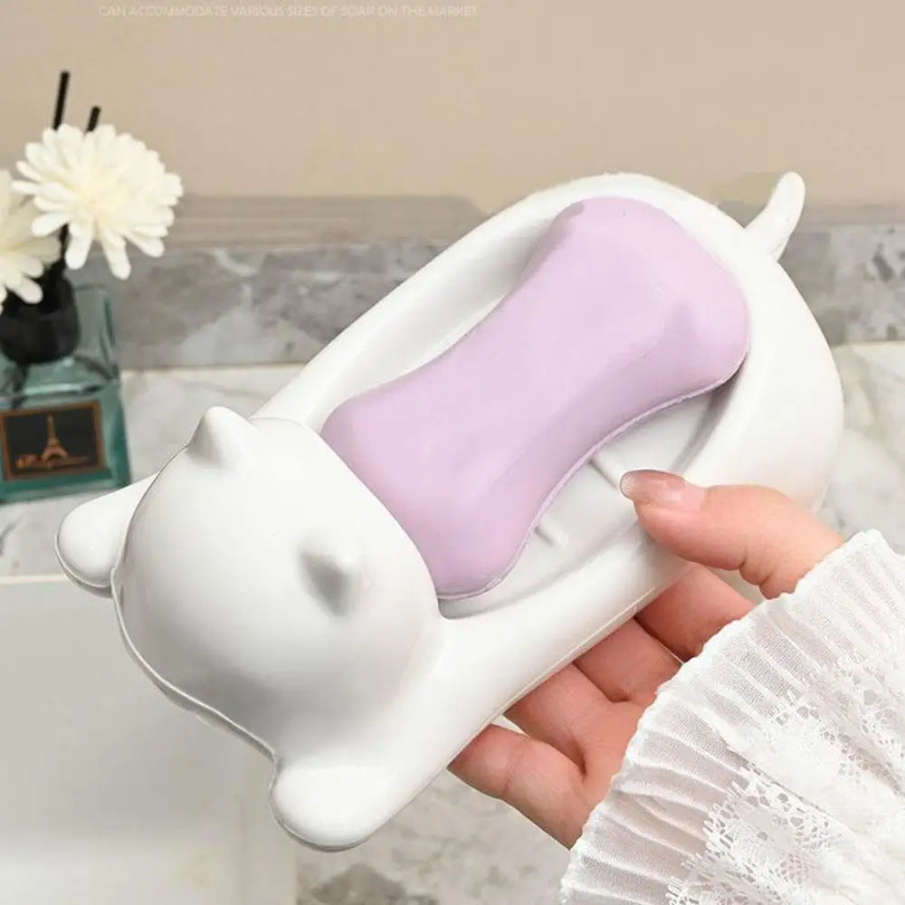 Soap Dish Drainable Sponge Soap Bar Container Cute Cat-shaped Creative Water Drain Soap Tray Washing Sponge Holder For Household
