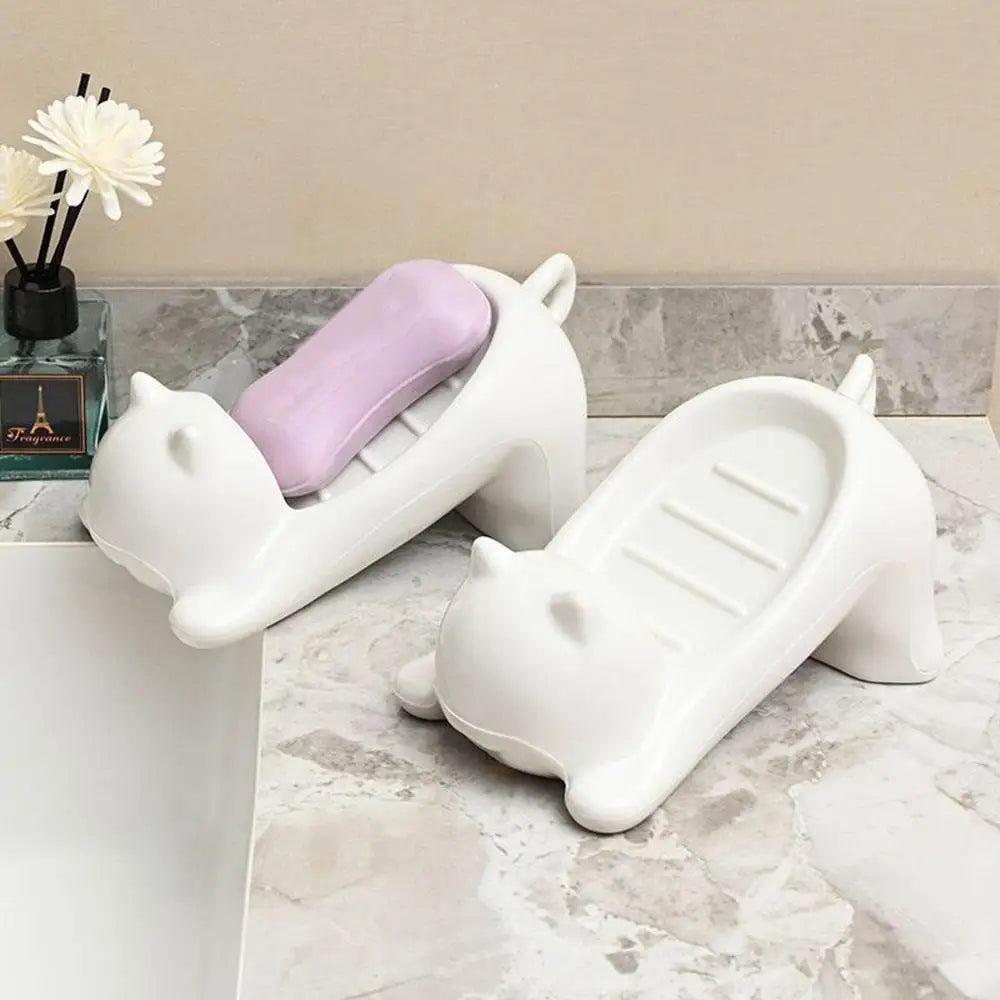 Soap Dish Drainable Sponge Soap Bar Container Cute Cat-shaped Creative Water Drain Soap Tray Washing Sponge Holder For Household