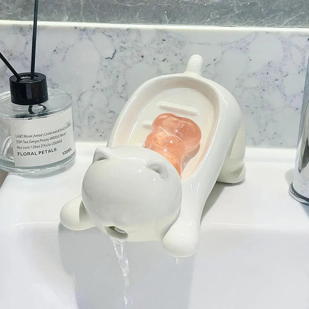 Soap Dish Drainable Sponge Soap Bar Container Cute Cat-shaped Creative Water Drain Soap Tray Washing Sponge Holder For Household